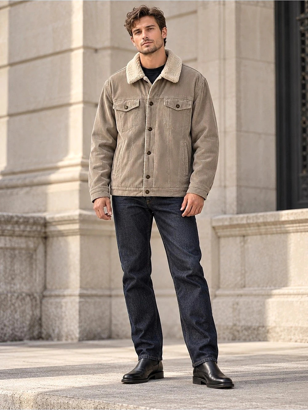 Men's Corduroy Sherpa Jacket in Brown Size Large